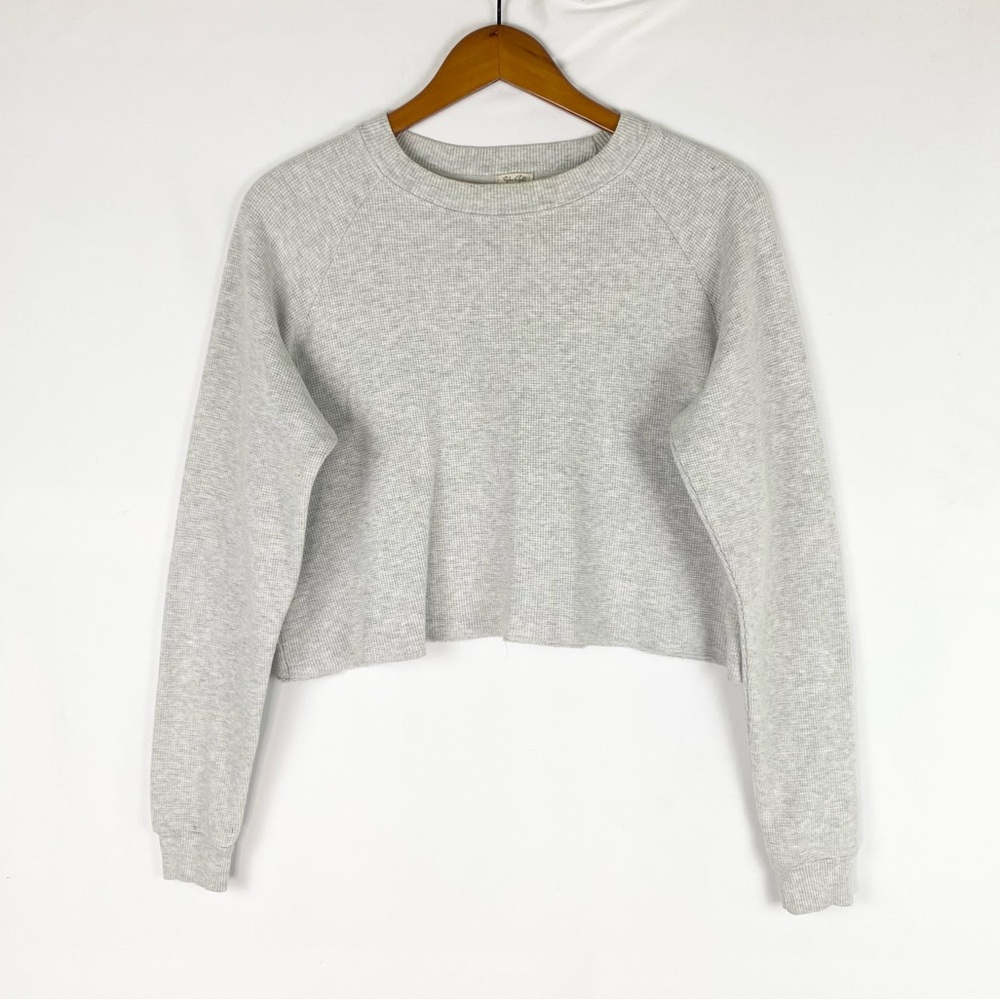 John Galt Brandy Melville Waffle Knit Long Sleeve Crop Top‎ Relaxed Fit Cream